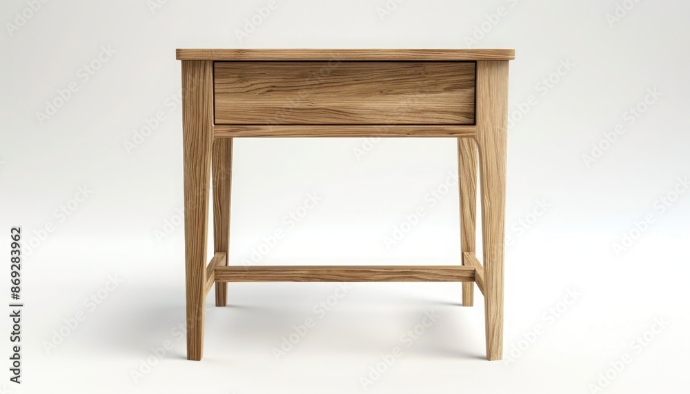A contemporary wooden side table with a single drawer and tapered legs, showcasing a light wood finish, isolated on a pure white background. A contemporary wooden side table with a single drawer and tapered legs, showcasing a light wood finish, isolated on a pure white background.