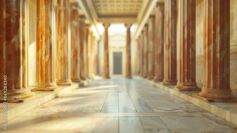 Blurred ancient Greek temple interior with no people, classical interior, light colors, background, wallpaper Blurred ancient Greek temple interior with no people, classical interior, light colors, background, wallpaper