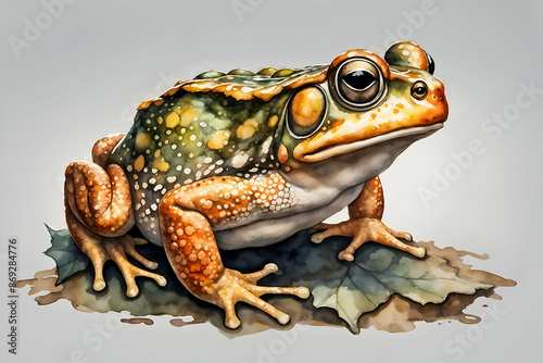 a watercolour painting of a toad or frog sitting in the grass
