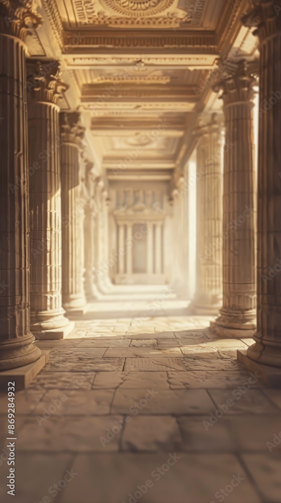 Blurred ancient Roman temple interior with no people, classical interior, light colors, background, wallpaper Blurred ancient Roman temple interior with no people, classical interior, light colors, background, wallpaper