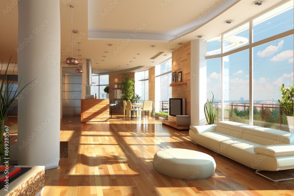 Obraz premium Apartment Inside. Modern and Bright Interior Design with Contemporary Architecture