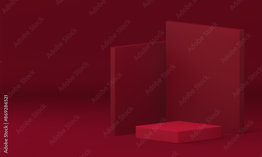 Red 3d geometric display podium pedestal for presentation realistic vector illustration Red 3d geometric display podium pedestal for presentation realistic vector illustration
