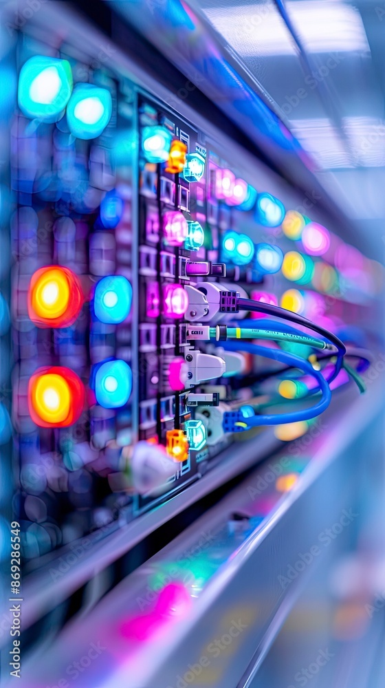 closeup of electrical panel board with wire connection and glowing lights on blur bokeh background closeup of electrical panel board with wire connection and glowing lights on blur bokeh background