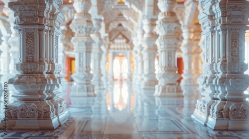 Blurred Indian temple interior with no people, classical interior, light colors, background, wallpaper  photo