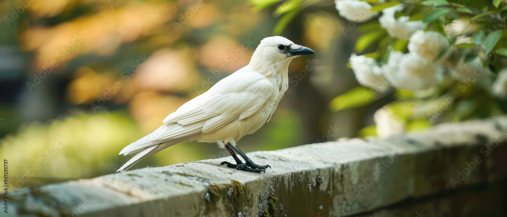 Illustration of an albino crow on a branch. Generative AI Illustration of an albino crow on a branch. Generative AI