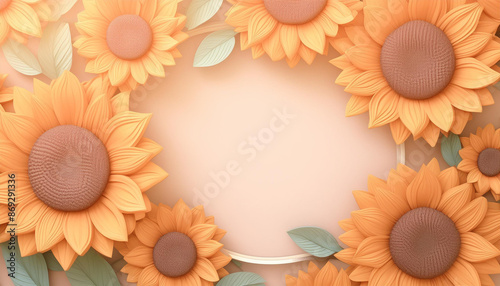 向日葵とコピースペースの3Dイラスト