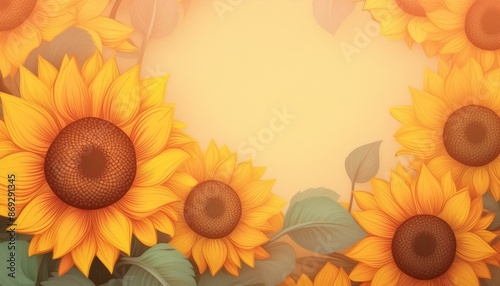 向日葵とコピースペースのイラスト