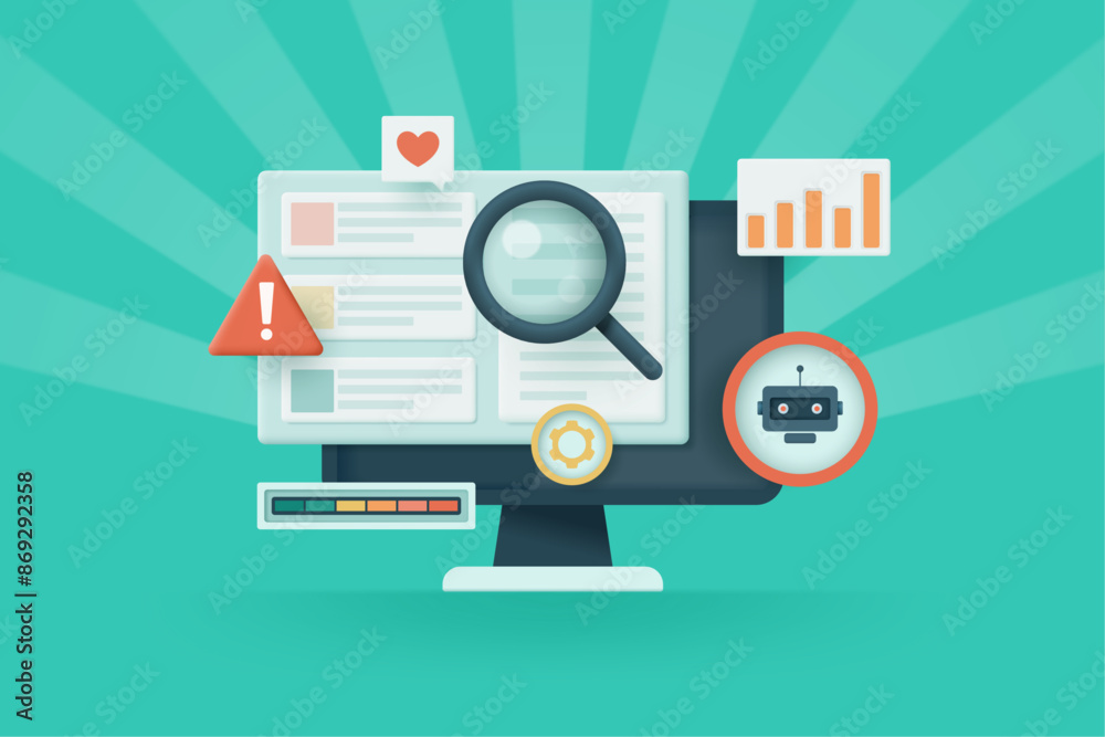 Online technologies for searching and discovering content using artificial intelligence. Vector illustration. Online technologies for searching and discovering content using artificial intelligence. Vector illustration.