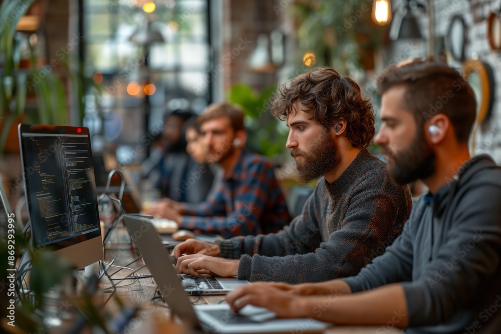 Men Working On Laptops In A Modern Co-Working Space