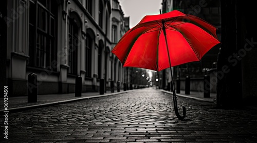 A red umbrella on the street