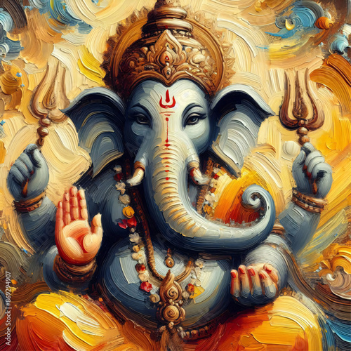 beautiful colorful oil paint brush stroke art of lord Ganesh photo