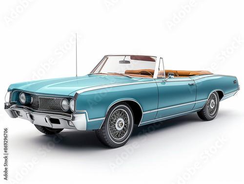 Blue retro car isolated on a white background