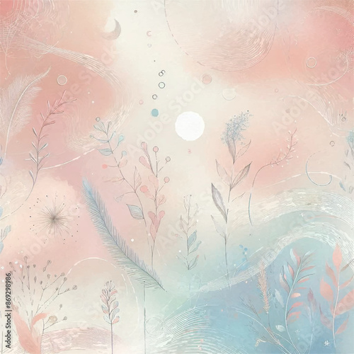 A gentle seamless background in pastel tones with light effects, soft textures, and delicate geometric patterns