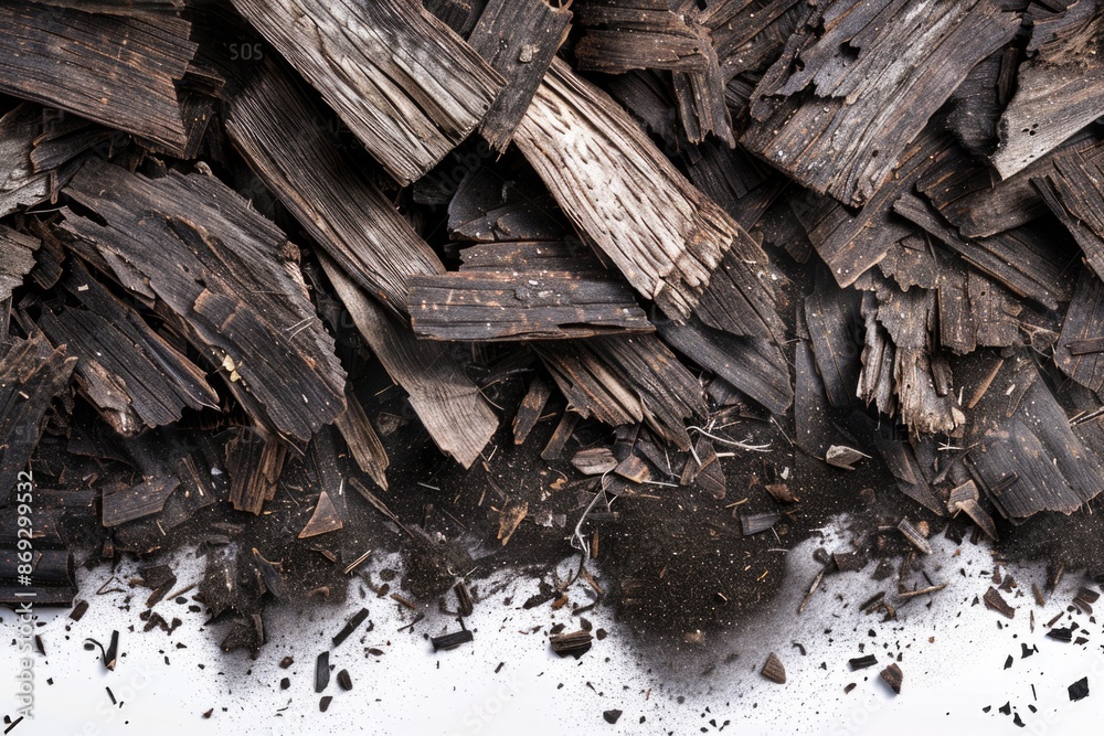 A large pile of wood chips on a white background A large pile of wood chips on a white background