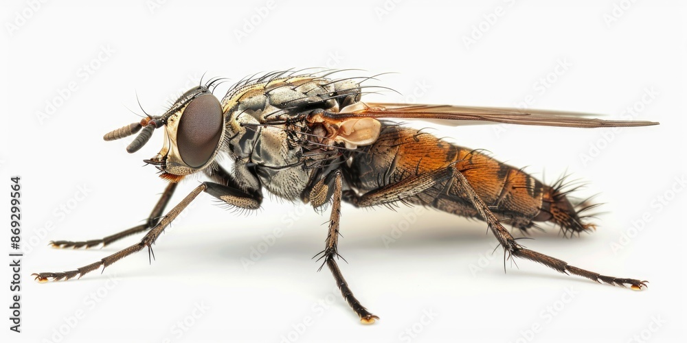 Fototapeta premium A close-up view of a fly sitting on a white surface, offering various uses for editorial and commercial purposes