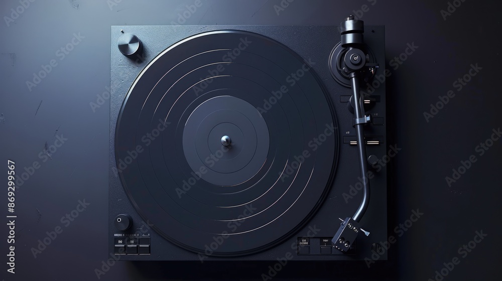 Obraz premium Black Vinyl Record Player on Dark Background