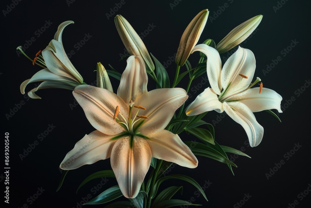 Fototapeta premium A bouquet of fresh white flowers arranged in a decorative vase