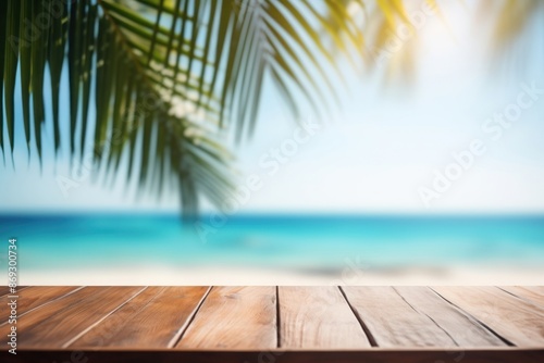 Fototapeta Naklejka Na Ścianę i Meble -  Tropical beach wooden table background
