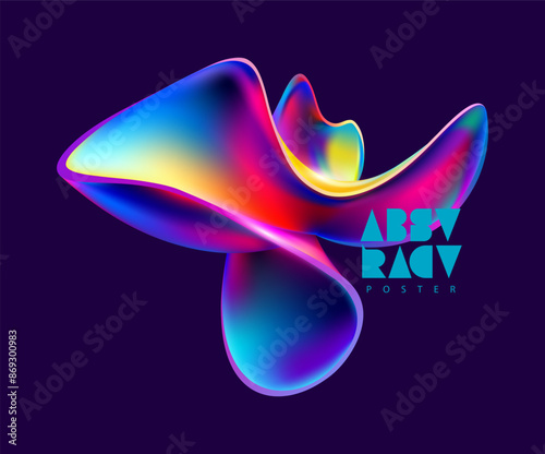 Liquid 3D geometric shapes. Abstract iridescent form of spiral circles.