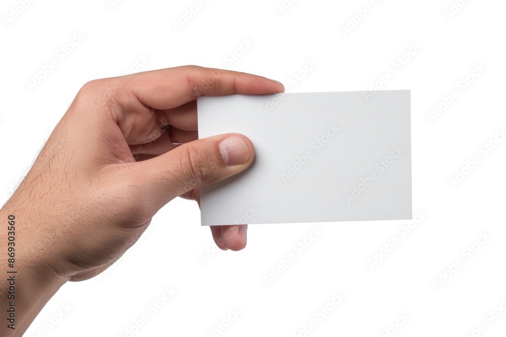 A person holds a blank business card in their hand, ready for use