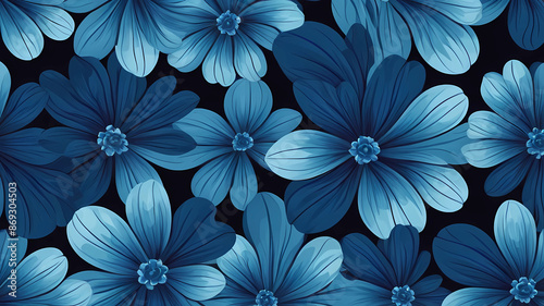 imagine a seamless pattern with a pretty scroll design with blue flowers. Contrasting pastel background. The Design must be seamless. Photo realistic Storybook illustration. 16K