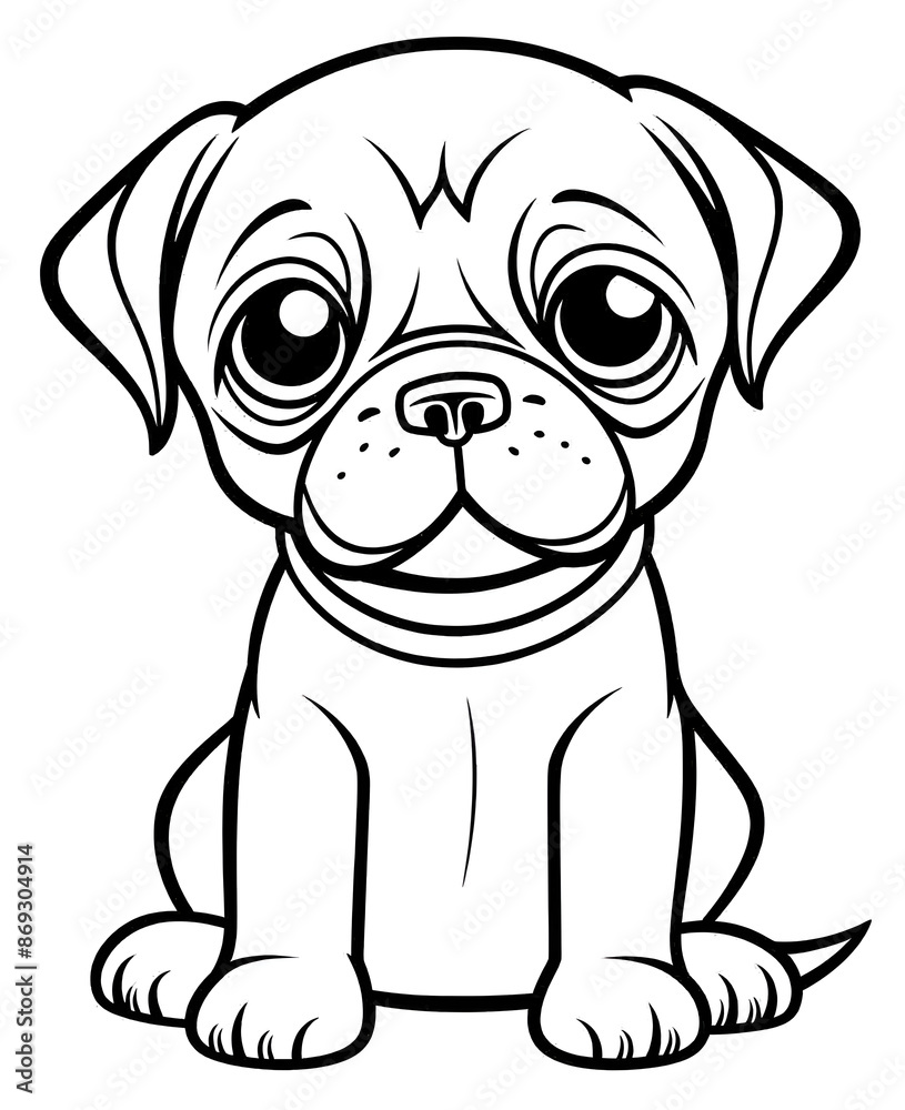 Pug dog cute cartoon outline illustration. Clipart image for sticker, children coloring books Pug dog cute cartoon outline illustration. Clipart image for sticker, children coloring books