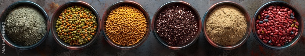 Assortment of Round Beans in Bowls on Rustic Background Assortment of Round Beans in Bowls on Rustic Background