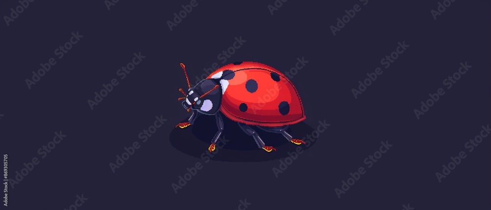 A detailed ladybug with shiny red shell and black spots, pixel art, vivid colors and fine details, 8bit, charming and lifelike A detailed ladybug with shiny red shell and black spots, pixel art, vivid colors and fine details, 8bit, charming and lifelike