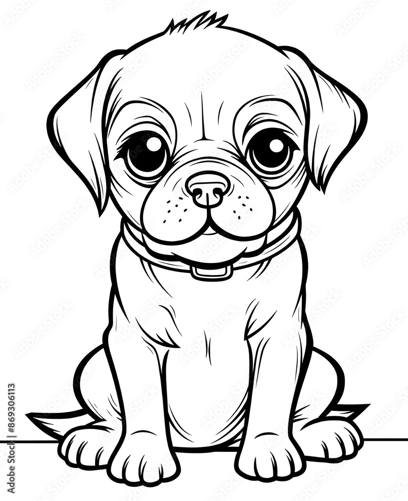 Pug dog cute cartoon outline illustration. Clipart image for sticker, children coloring books