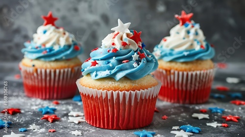 Patriotic Cupcakes with Red, White and Blue Frosting