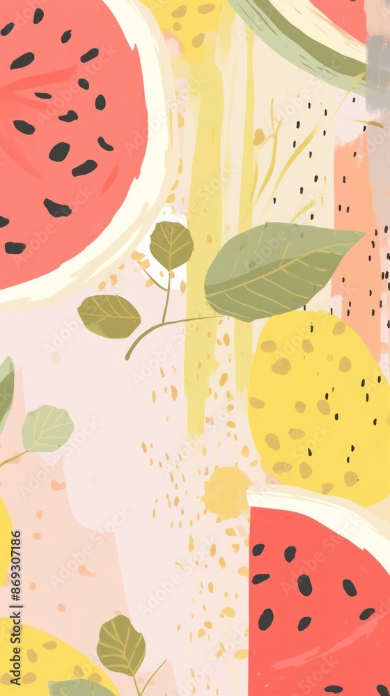Cute anime summer melon art painting produce.