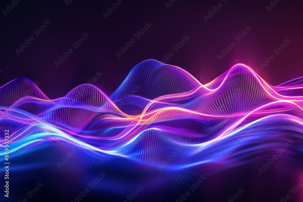 Abstract futuristic background with bokeh lights, gold PINK blue glowing neon wavelines. Abstract futuristic background with bokeh lights, gold PINK blue glowing neon wavelines.