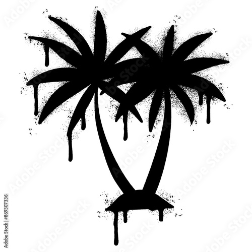 Spray Graffiti Coconut Palm Trees icon sprayed isolated with a white background.