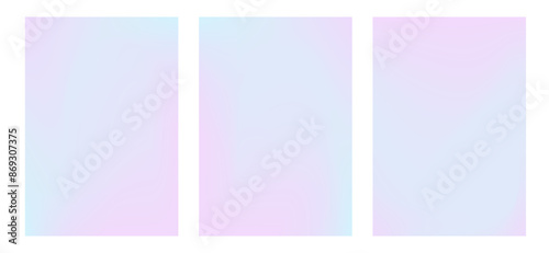 Set of gradient pastel winter posters. Backgrounds with gradations of blue and pink. Blurred backdrop for cover design