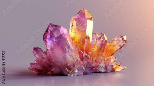 This is a colorful, sharp crystal, gemstone, or mineral isolated on a clean PNG background. The quartz stone is a raw natural, pure shiny crystal. photo