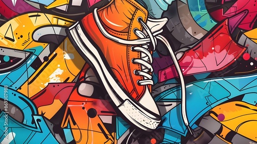 Trendy sneakers broad street art graffiti on shoes 