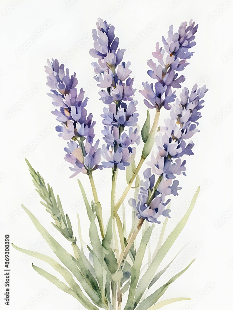 Fototapeta premium Lavender flowers watercolor on white background, purple flowers