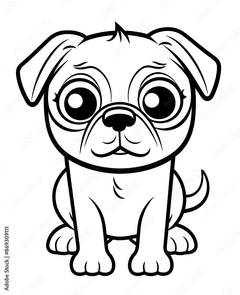 Obraz premium Pug dog cute cartoon outline illustration. Clipart image for sticker, children coloring books