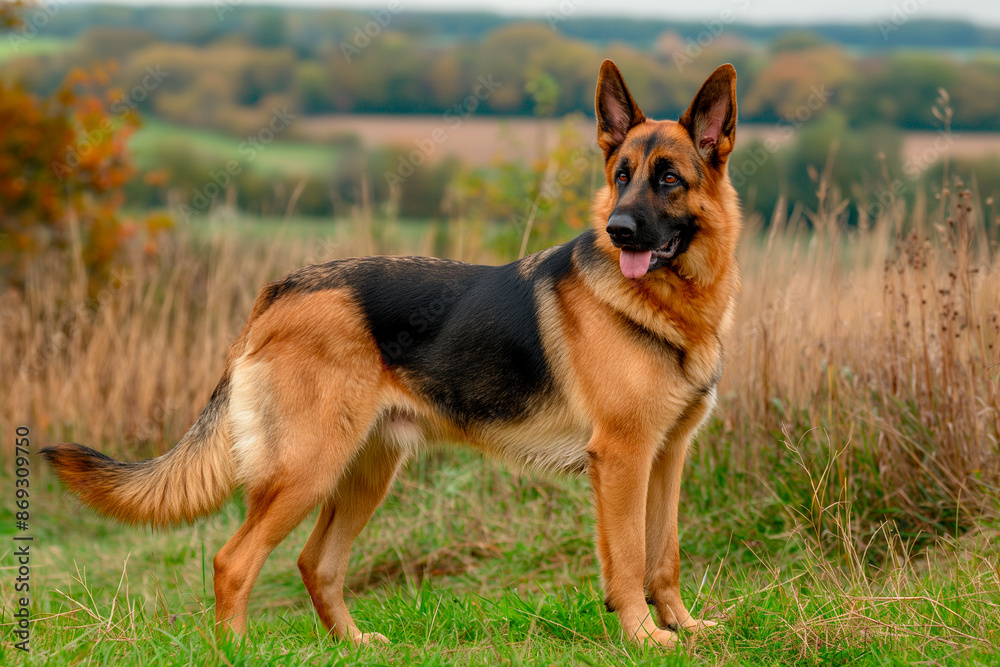 german shepherd dog outside on a meadow with green grass german shepherd dog outside on a meadow with green grass