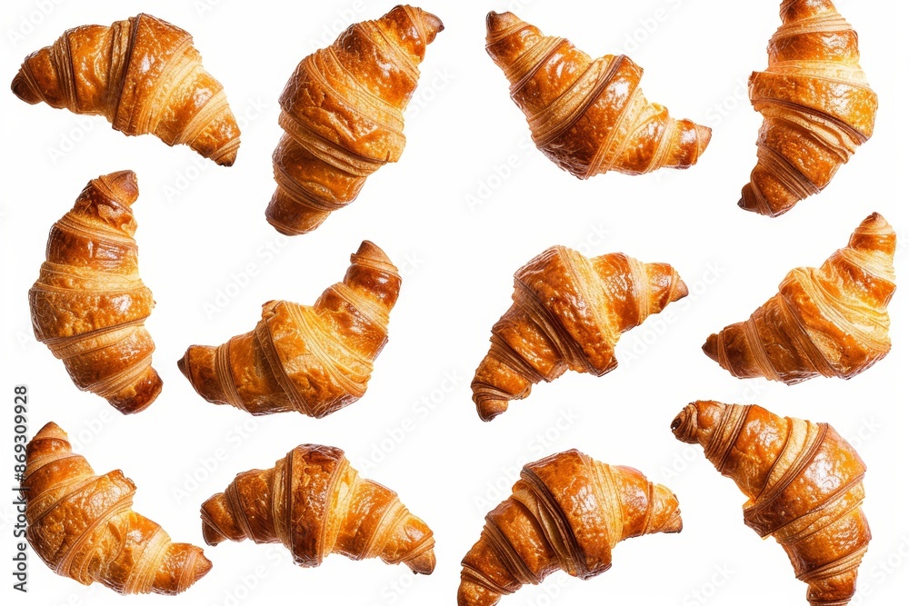 Fresh and delicious croissants falling in the air, Mornings, plain croissant breads are popular in breakfasts. Fresh and delicious croissants falling in the air, Mornings, plain croissant breads are popular in breakfasts.