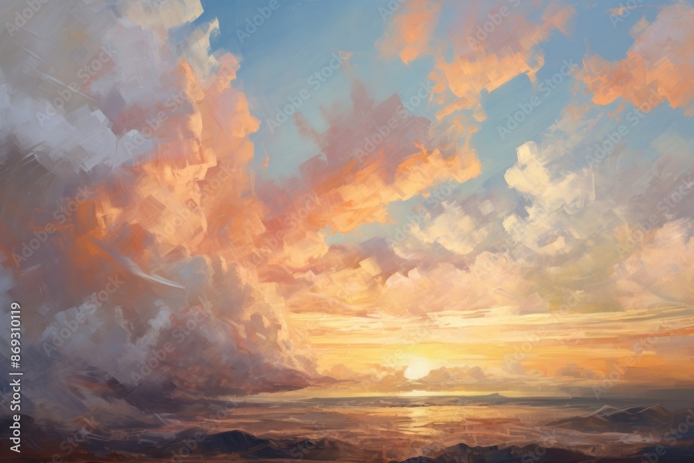Obraz premium Sunset painting landscape outdoors. 