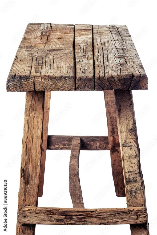 A rustic wooden table with a piece of wood stuck in the surface, suitable for use as a prop or decorative item A rustic wooden table with a piece of wood stuck in the surface, suitable for use as a prop or decorative item