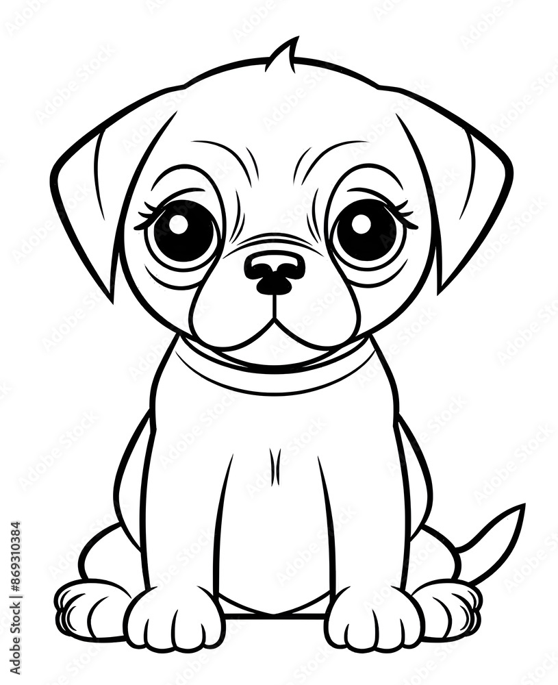 Fototapeta premium Pug dog cute cartoon outline illustration. Clipart image for sticker, children coloring books