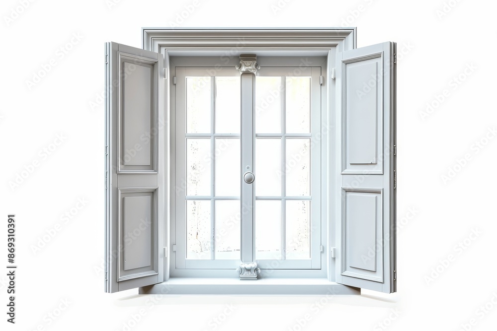A modern and minimal window frame for an open office window frame isolated on a white background.