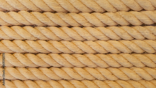 Thick ropes of light golden brown color arranged in rows, realistic ceramic lighting, with rounded braid binding. Raw, wrapping 3D models. Free space for text. close up, micro patterned texture