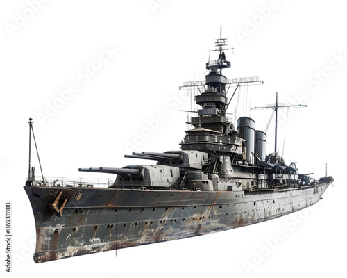 naval Warship on White Background