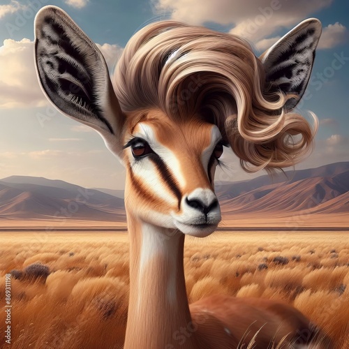 Gazelle Ear hair styled into a voluminous style, photo vj photo