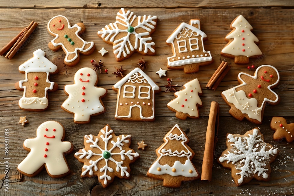 Christmas Gingerbread Cookies with Frosting and Snowflakes Christmas Gingerbread Cookies with Frosting and Snowflakes
