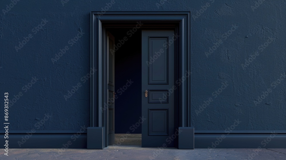 A door opens onto a blue wall A door opens onto a blue wall