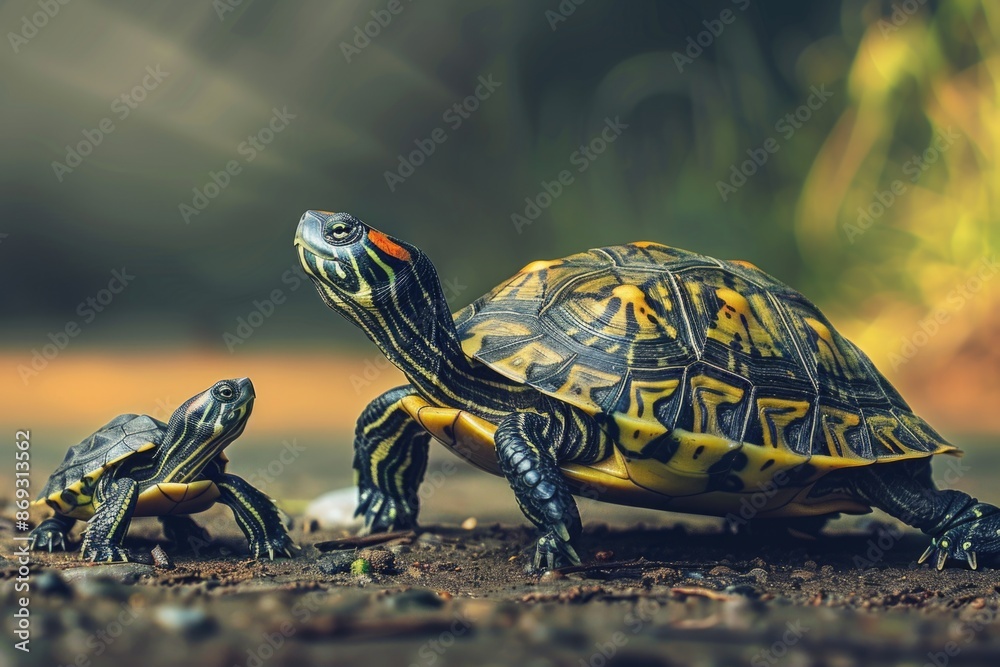 Two turtles resting together, a symbol of friendship and companionship Two turtles resting together, a symbol of friendship and companionship